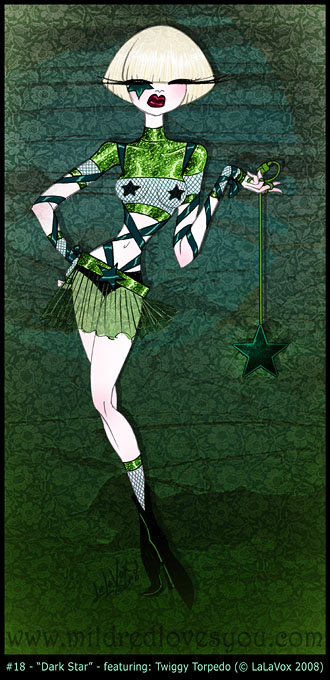 Pin-Up #18 - 'Dark Star' - featuring Twiggy Torpedo - a MildredLovesYou.com cartoon pin-up by LaLaVox.